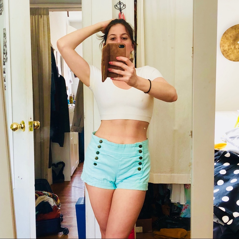 High waisted, robin’s egg blue denim shorts!